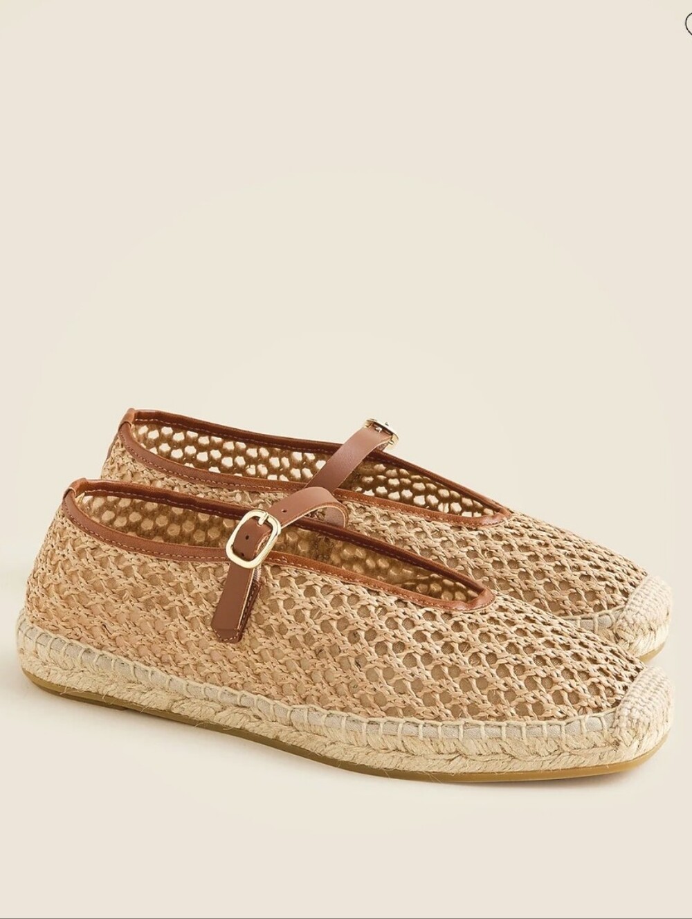 J. Crew Made-in-Spain woven Mary Jane Espadrille Flats - faux raffia - natural